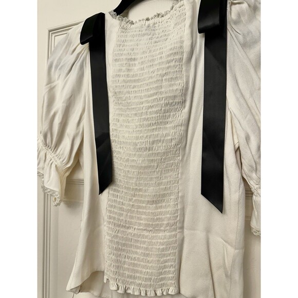 Reformation Inara Satin Bow Top Women’s Size 2 Small Smocked Fitted Blouse - Picture 9 of 11